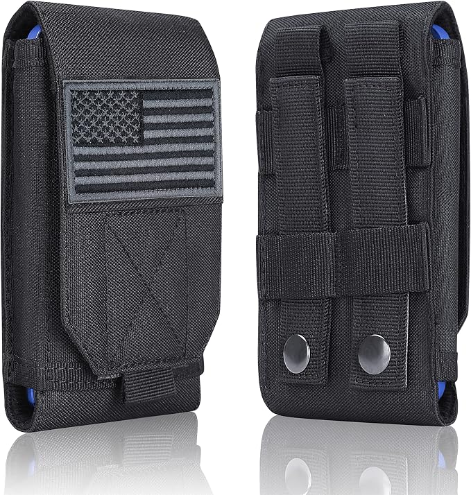 Black Tactical Molle CellPhone Pouch Case,Heavy Duty Waterproof Phone Holster Bag for iPhone 11 12 13 Pro Max For Samsung S22 S21 S20 FE Note 20 A13 A12 A02S Less 6.7" Phone with 4 Pack Patches