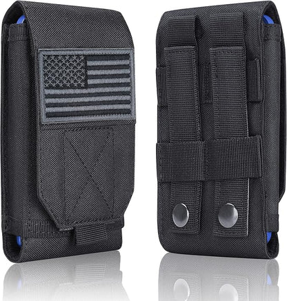 Black Tactical Molle CellPhone Pouch Case,Heavy Duty Waterproof Phone Holster Bag for iPhone 11 12 13 Pro Max For Samsung S22 S21 S20 FE Note 20 A13 A12 A02S Less 6.7" Phone with 4 Pack Patches