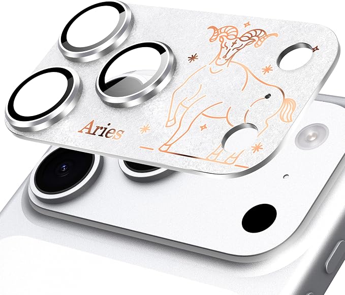 Compatible for iPhone 17 Pro Max Camera Lens Protector, Aries Pattern, Drop Protection, Anti Scratch Full-Coverage, AR 360-Degree Protection, Camera Transmfttance HD, Easy Installation, Silver