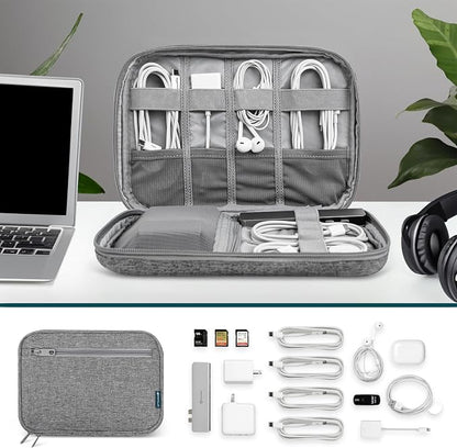 PAVILIA Travel Cord Organizer Case for Cables & Chargers, Gray | 10 x 6.8 x 1.7 in 600D water-repellent electronics bag pouch with 7 loops, 5 mesh pockets, front zip pocket and dual zippers
