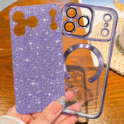 Hython for iPhone 17 Pro Case Glitter Clear Magnetic Phone Cases [Compatible with MagSafe] Full Camera Lens Protector Sparkle Luxury Plating Slim Shockproof Protective Cover Women, Purple
