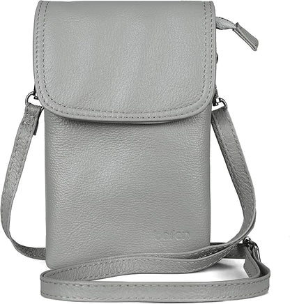 befen Genuine Leather Small Crossbody Bags for Women Cell Phone Bag Cross Body Purses,Silver Zipper