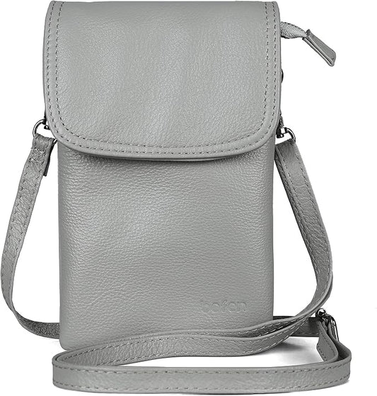 befen Genuine Leather Small Crossbody Bags for Women Cell Phone Bag Cross Body Purses,Silver Zipper