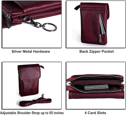 befen Genuine Leather Small Crossbody Bags for Women Cell Phone Bag Cross Body Purses,Silver Zipper