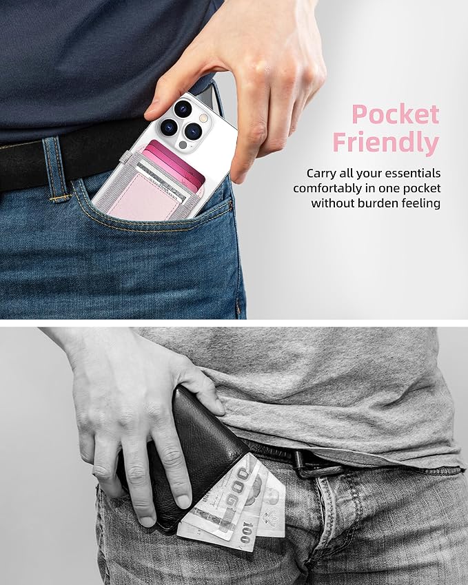 For Magsafe Wallet, Strongest Magnetic Wallet for iPhone 17/16/15/14/13/12 Series, for Magsafe Card Holder with 2 Card Slots, Magnetic Card Holder, RFID Blocking, Vegan Leather, Fit 7 Cards, Pink