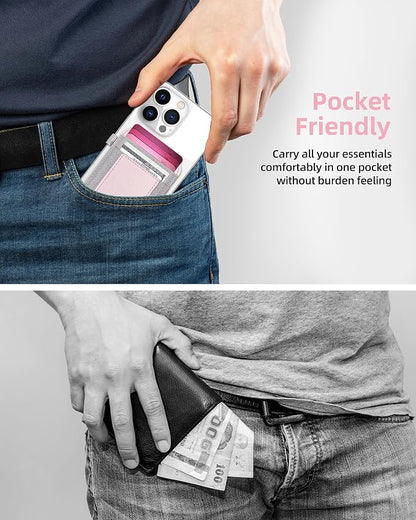 For Magsafe Wallet, Strongest Magnetic Wallet for iPhone 17/16/15/14/13/12 Series, for Magsafe Card Holder with 2 Card Slots, Magnetic Card Holder, RFID Blocking, Vegan Leather, Fit 7 Cards, Pink