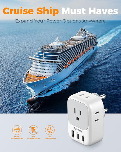 TESSAN Type D Travel Adapter 2 Pack US to India Plug Adapter | 4 Outlets 3 USB (2 USB-C), For India Nepal Maldives Pakistan Bangladesh Sri Lanka Bhutan Yemen