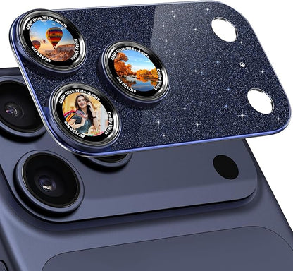 Camera Lens Protector Compatible with iPhone 17 Pro - Metal Frame Tempered Glass Cover, [Anti-Scratch] [Drop-Proof][Strong-Adhesion] Rear Camera Screen Cover- Sparkle Deep Blue