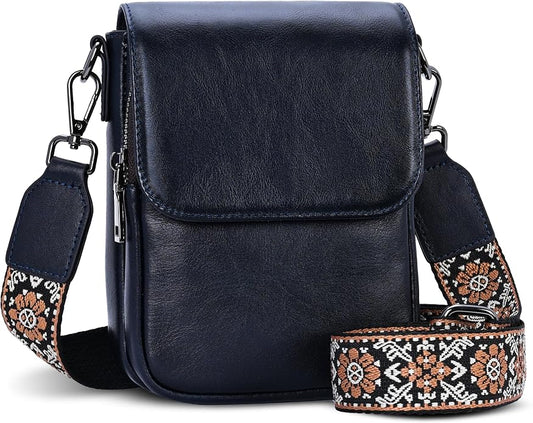 HESHE Leather Small Crossbody Bags for Women RFID Blocking Cell Phone Purse Anti-Theft Travel Bag with wide Straps