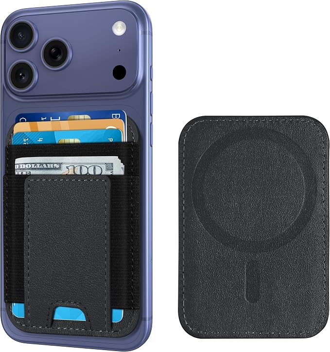 ExtreLife Upgraded for Magsafe Wallet, Strongest Magnetic Wallet for iPhone 17/16/15/14/13/12 Series, 7 Cards Holder, Magnetic Phone Wallets, Slim, 2 Card Slots, RFID Blocking, Vegan Leather, Black