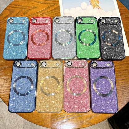 Hython for iPhone Air Case Glitter Clear Magnetic Phone Cases [Compatible with MagSafe] Full Camera Lens Protector Sparkle Luxury Plating Slim Shockproof Protective Cover Women, Green