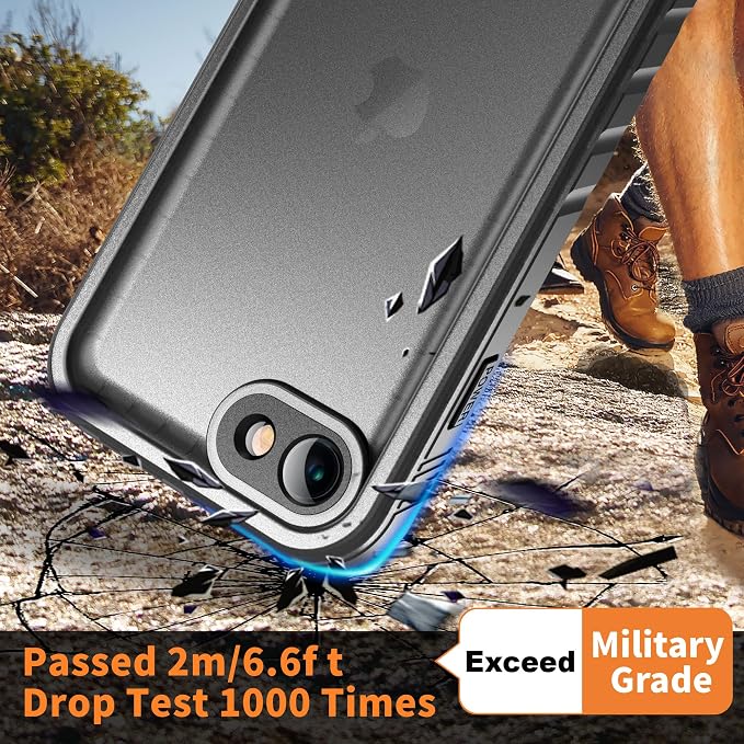 Cozycase Waterproof Case for iPhone SE 3rd 2022/SE 2nd 2020/iPhone 7/8 - Heavy Duty 360 Shockproof Full Body Rugged Military Grade Hard Water Dust Proof Cover with Built-in Screen Protective Black