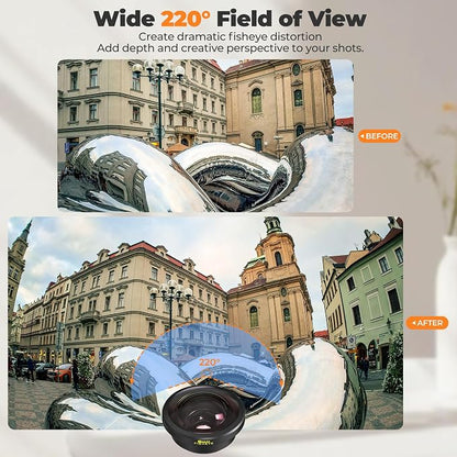 Freewell 8mm Fisheye Lens for iPhone & Samsung – 220° Ultra-Wide Angle, 0.5m Focus Distance – Perfect for Creative Shots