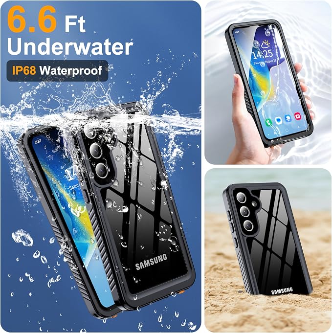 for Samsung Galaxy S25 Plus Case, IP68 Waterproof with Built-in Screen&Lens Protector [14FT Military Shockproof] Full Body Heavy Duty Protective Phone Case for S25 Plus 5G, Black