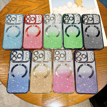 Hython for iPhone 17 Pro Case Glitter Clear Magnetic Phone Cases [Compatible with MagSafe] Full Camera Lens Protector Sparkle Luxury Plating Slim Shockproof Protective Cover Women, Gradient Pink