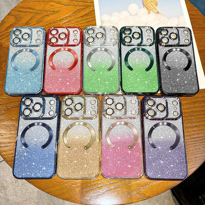 Hython for iPhone 17 Pro Max Case Glitter Clear Magnetic Phone Cases [Compatible with MagSafe] Full Camera Lens Protector Sparkle Luxury Plating Slim Shockproof Protective Cover, Gradient Light Blue