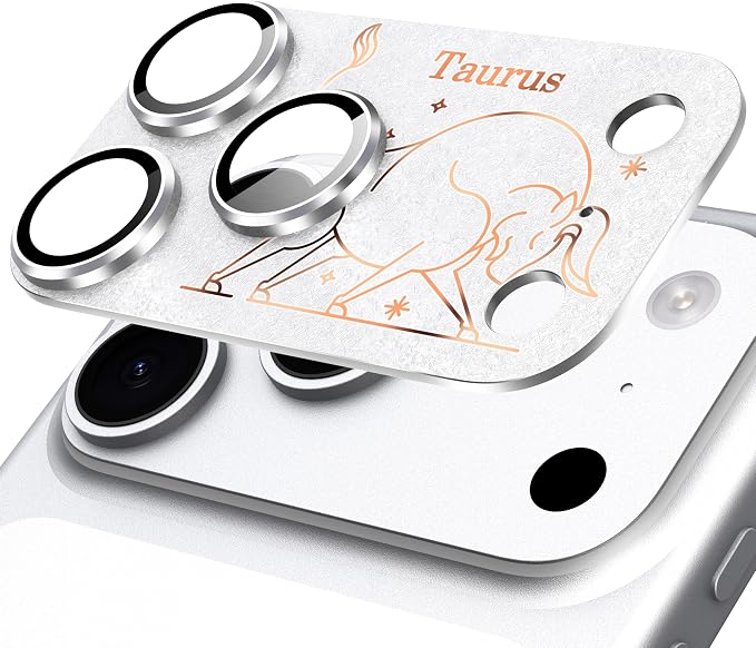 Compatible for iPhone 17 Pro Camera Lens Protector, Taurus Pattern, Drop Protection, Anti Scratch Full-Coverage, AR 360-Degree Protection, Camera Transmfttance HD, Easy Installation, Silver