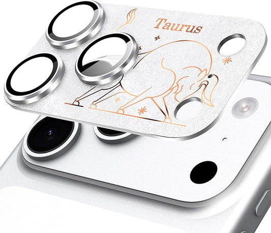 Compatible for iPhone 17 Pro Max Camera Lens Protector, Taurus Pattern, Drop Protection, Anti Scratch Full-Coverage, AR 360-Degree Protection, Camera Transmfttance HD, Easy Installation, Silver