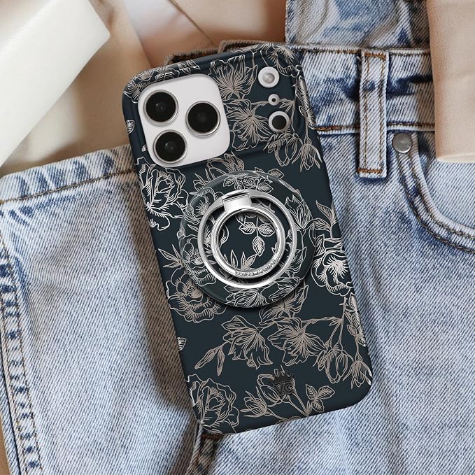 VELVET CAVIAR Compatible with MagSafe Phone Grip 2.0 | Cute Magnetic Ring Holder | Finger Loop Kickstand | Pop On Accessory for iPhone 17, 16, 15, 14, 13, 12 | Floral Rose Gold