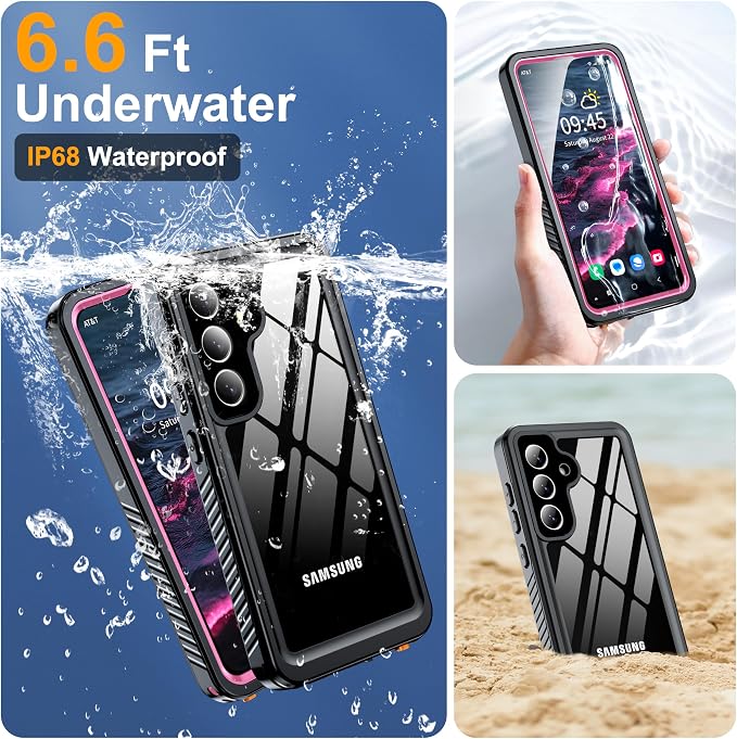 for Samsung Galaxy S25 Case, IP68 Waterproof with Built-in Screen&Lens Protector [14FT Military Shockproof] Full Body Heavy Duty Protective Phone Case for S25 5G, Pink