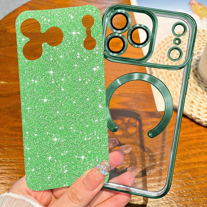 Hython for iPhone 17 Pro Max Case Glitter Clear Magnetic Phone Cases [Compatible with MagSafe] Full Camera Lens Protector Sparkle Luxury Plating Slim Shockproof Protective Cover Women, Green