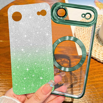 Hython for iPhone Air Case Glitter Clear Magnetic Phone Cases [Compatible with MagSafe] Full Camera Lens Protector Sparkle Luxury Plating Slim Shockproof Protective Cover Women, Gradient Green