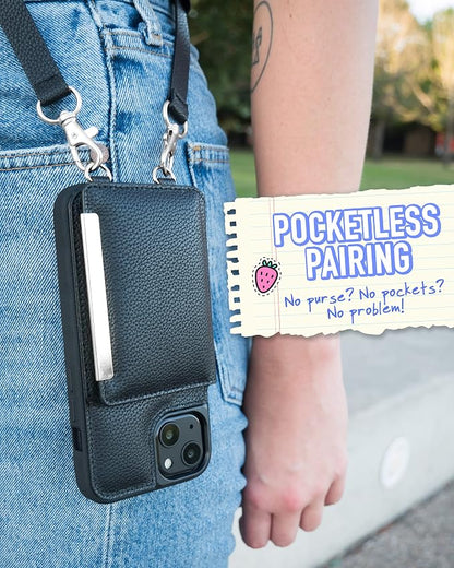 Smartish iPhone 13 Crossbody Wallet Case for Women - Dancing Queen [Purse/Clutch with Detachable Strap & Wristlet] Protective Cover with Credit Card Holder - Stiletto Black-Silver