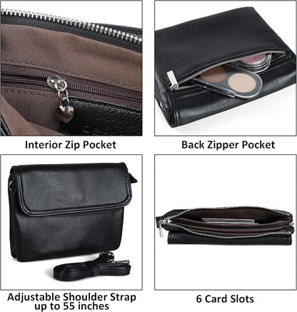 befen Genuine Leather Small Crossbody Bags for Women Cell Phone Bag Cross Body Purses,Silver Zipper