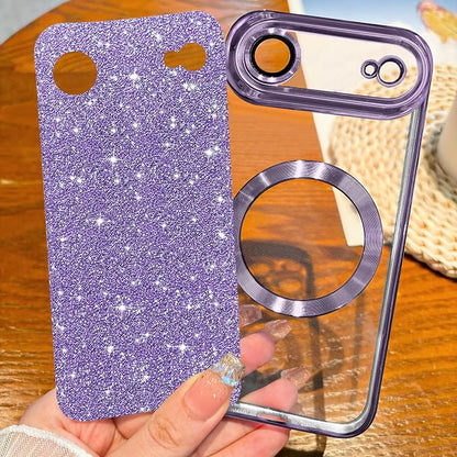 Hython for iPhone Air Case Glitter Clear Magnetic Phone Cases [Compatible with MagSafe] Full Camera Lens Protector Sparkle Luxury Plating Slim Shockproof Protective Cover Women, Purple