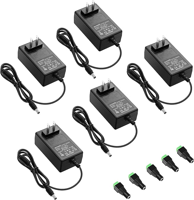 ALITOVE 12V DC Power Supply 12 Volt 3A 36W Power Adapter 100~240V AC to DC 12V Converter 3Amp 2.5A 2A AC/DC Adapter Transformer with 5.5mmx2.5mm Plug for LED Light DVR NVR Cameras BT Speaker,5-Pack