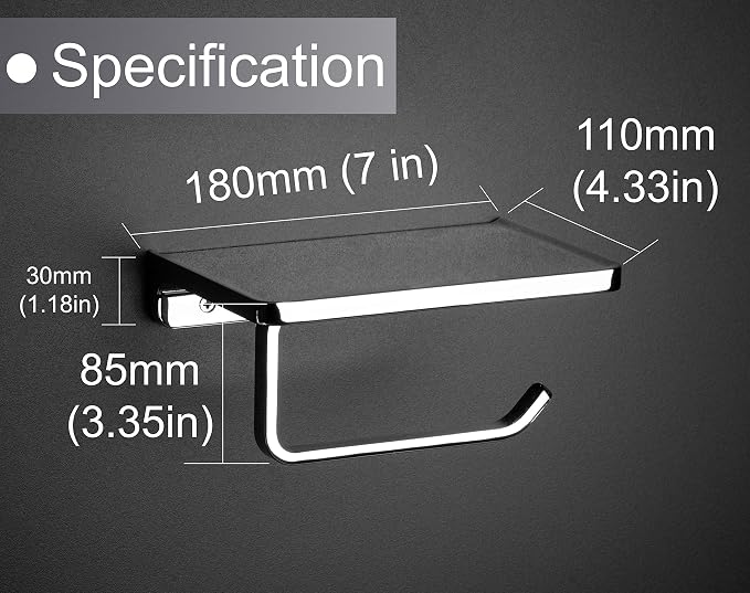Linkaa Toilet Paper Holder with Shelf Polished Chrome,Bathroom Accessories Wall Mount Phone Holder,Heavy Duty Zinc Alloy Tissue Paper Roll Holder Cell Phone Storage Shelf (Polished Chrome)