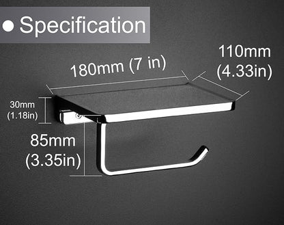 Linkaa Toilet Paper Holder with Shelf Polished Chrome,Bathroom Accessories Wall Mount Phone Holder,Heavy Duty Zinc Alloy Tissue Paper Roll Holder Cell Phone Storage Shelf (Polished Chrome)