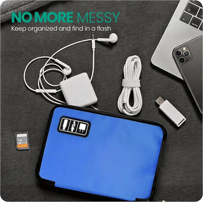 Cord Organizer Travel, Electronics Organizer Tech Pouch - Portable Cable Organizer Bag for Cords, Charger, Phone, SD Card, Power Bank for Travel & Daily Use -Royal Blue Green