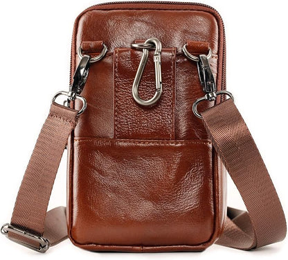 Leather Cell Phone Wallet Shoulder Holster,Hip Bum Pack Pouch Belt Pouch Bolso para Hombre Crossbody Bag for Men with Card Slots Compatible with iPhone (Brown)