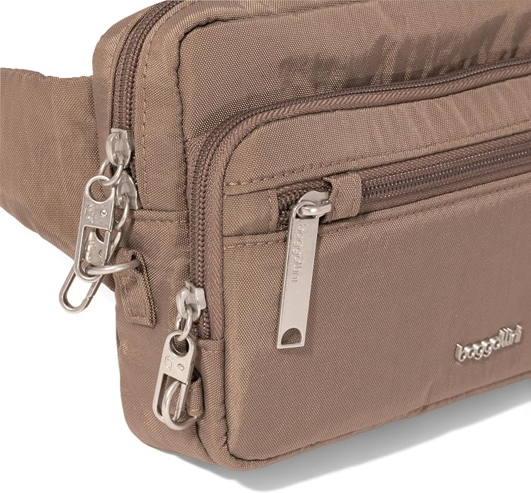 Baggallini Securtex Anti-theft Belt Bag 8.8"x5.5" Crossbody Fanny Pack for Women RFID Wallet Locking Zipper Travel Purse