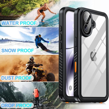 ANTSHARE for iPhone 16 Case, Waterproof Built-in Screen Protector, [12 FT Military Drop Proof] [Full Body Shockproof] [Dustproof] [IP68 Underwater] Phone Case for iPhone 16 6.1''- Black/Clear
