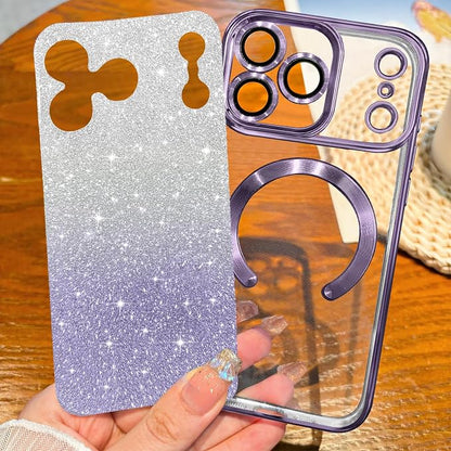 Hython for iPhone 17 Pro Case Glitter Clear Magnetic Phone Cases [Compatible with MagSafe] Full Camera Lens Protector Sparkle Luxury Plating Slim Shockproof Protective Cover Women, Gradient Purple