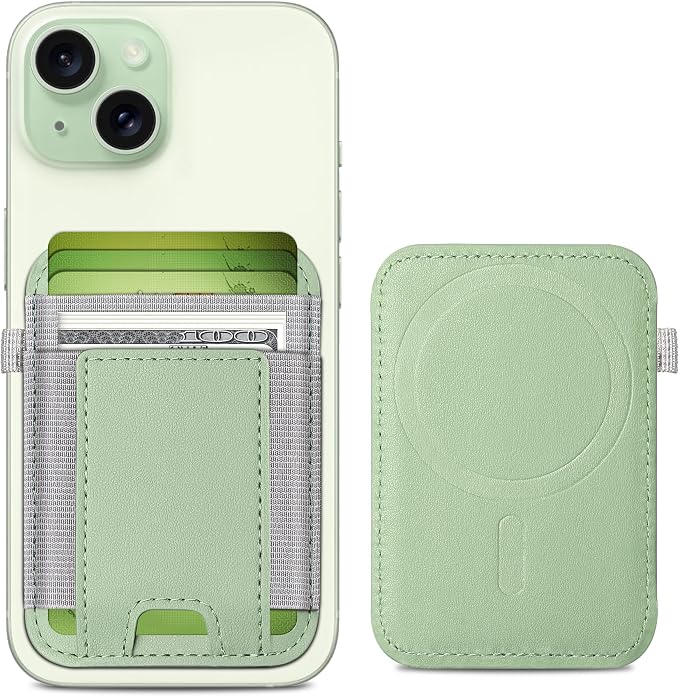 ExtreLife For Magsafe Wallet, Strongest Magnetic Wallet for iPhone 17/16/15/14/13/12 Series, Magnetic Card Holder with 2 Card Slots, RFID Blocking, Vegan Leather, Hold 7 Cards, Light Green