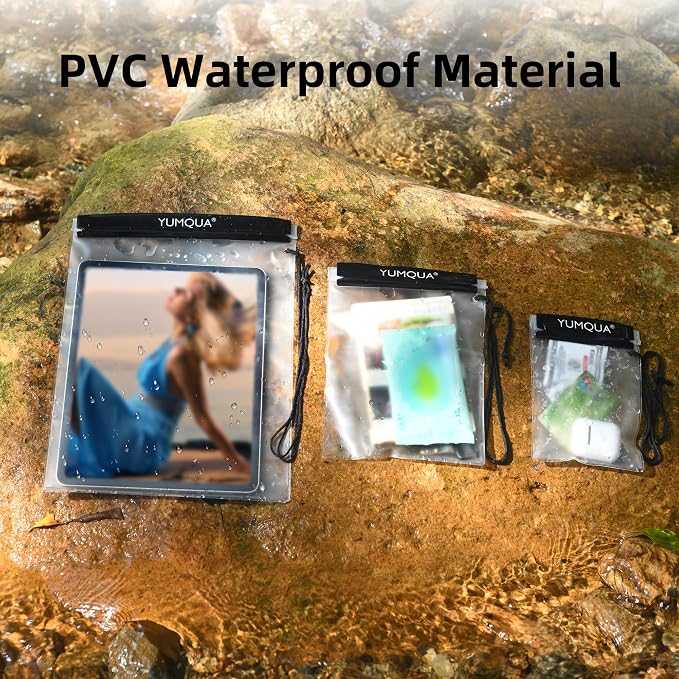 YUMQUA Clear Waterproof Bag, Waterproof Document Pouch Passport Holder Water Tight Map Case Waterproof Pouch Water Proof Small Dry Bags for Kindle Phone Tablet Camera, Kayak Boat PaddleBoard