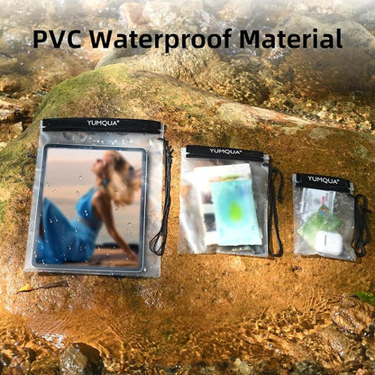 YUMQUA Clear Waterproof Bag, Waterproof Document Pouch Passport Holder Water Tight Map Case Waterproof Pouch Water Proof Small Dry Bags for Kindle Phone Tablet Camera, Kayak Boat PaddleBoard