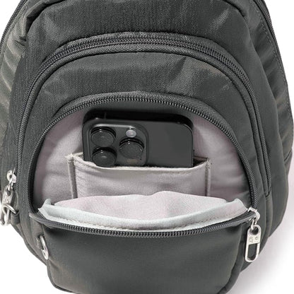 Baggallini Securtex® Anti-Theft Multi Zip Sling - Lightweight 8.6"x15.2" Travel Bag with Locking Zippers & RFID Protection