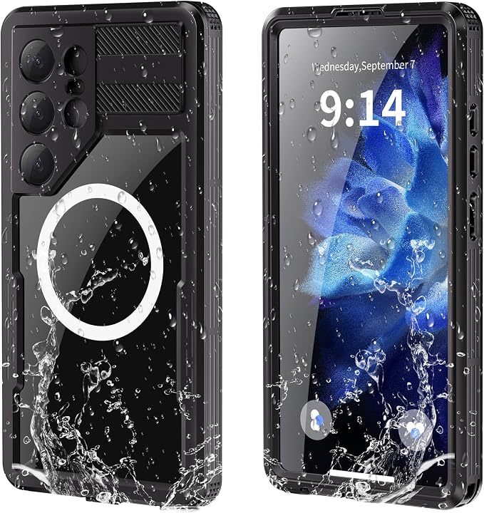 Omio for Galaxy S25 Ultra Waterproof Case Compatible with MagSafe, Magnetic Waterproof Full Body IP68 Underwater Case Built-in Screen Protector Military Grade Shockproof Case for Men Women Black