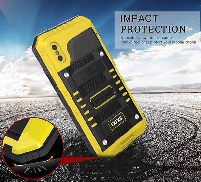 Mitywah Waterproof Compatible with iPhone X/XS Heavy Duty Military Grade Shockproof Cover Built-in Screen Protection, Metal Case Full Body Dustproof Strong Rugged Thick for iPhone X/XS, Yellow