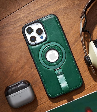 for iPhone 13 Pro Leather Case with Stand, Anti-Slip Grip Ring, Fits for MagSafe (Green, iPhone 13 Pro)