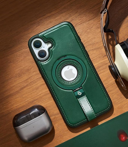 for iPhone 16 Plus Leather Case with Stand, Anti-Slip Grip Ring, Fits for MagSafe (Green, iPhone 16 Plus)