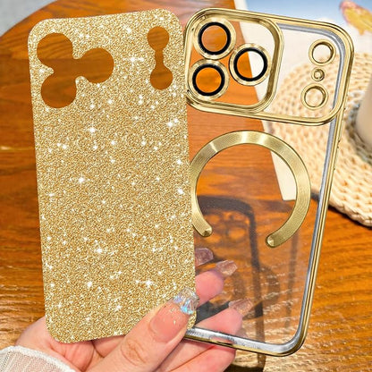 Hython for iPhone 17 Pro Max Case Glitter Clear Magnetic Phone Cases [Compatible with MagSafe] Full Camera Lens Protector Sparkle Luxury Plating Slim Shockproof Protective Cover Women, Gold