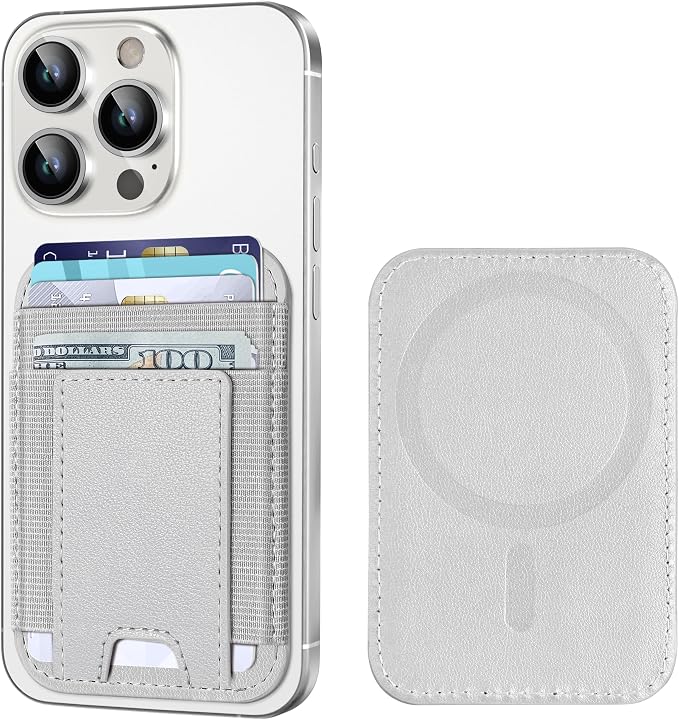 Upgraded for Magsafe Wallet, Strongest Magnetic Wallet, for iPhone Magsafe Walle t with 2 Card Slots, Magnetic Card Holder for iPhone 17/16/15/14/13/12 Series, Vegan Leather, Fit 7 Cards, Light Gray