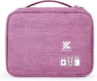Travel Cable Organizer Bag for Adapters, Cords, and Phone, Mobile Device, Gaming, and Tech Accessories, Waterproof Compact and Portable Storage for Audio and Visual Cabling (Purple)