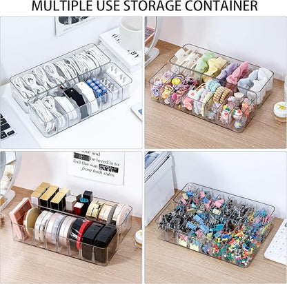 Clear Cable Cord Organizer Box, Adjustable Desk Drawer Storage Case for Home Office Supplies, Battery and Cell Phone Charger, Plastic Art Crafts Container