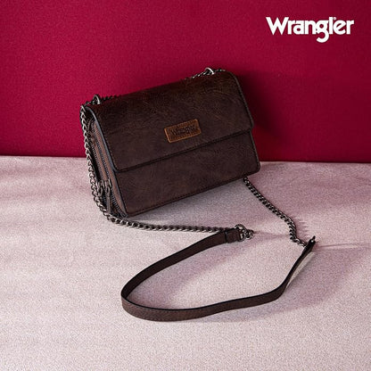 Wrangler Flap Crossbody Purse for Women Shoulder Bag Vintage Wallets with Chain Strap